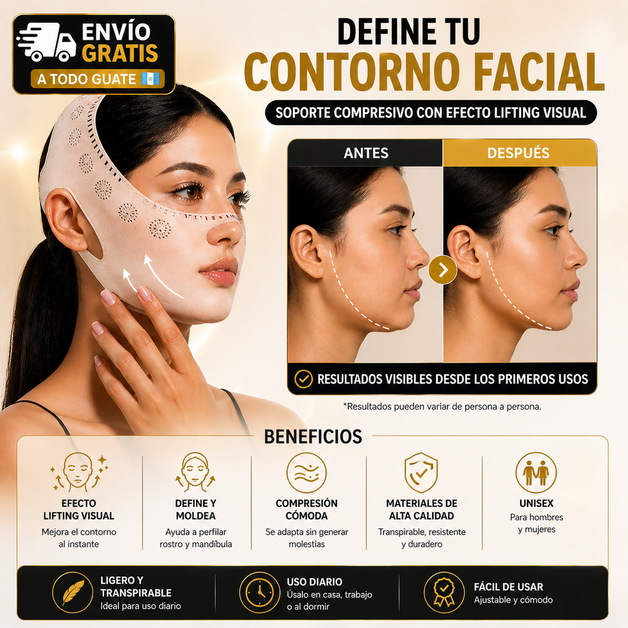 BANDA FACIAL MOLDEADORA CON EFECTO LIFTING™ DEFINE TU ROSTRO DESDE CASA SIN CIRUGÍA NI TRATAMIENTO COSTOSO!